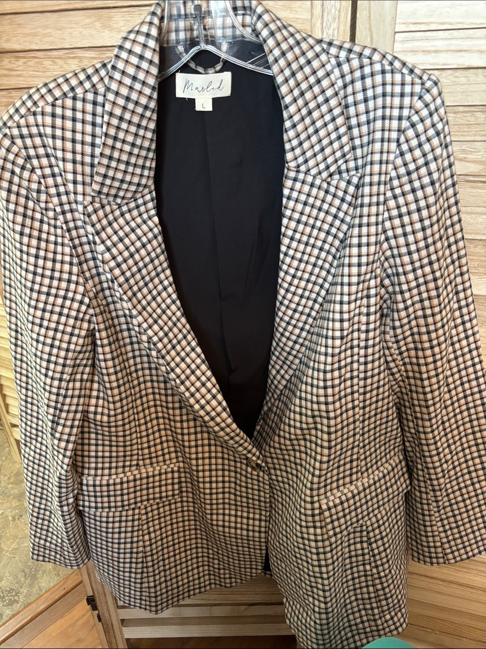 Marled Checked Blazer in Beige, Black and Cream Large NWOT